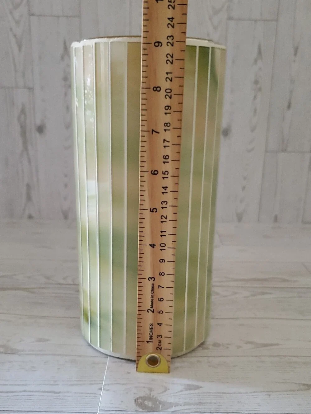 Green & Pink Vertical Striped Glass Vase